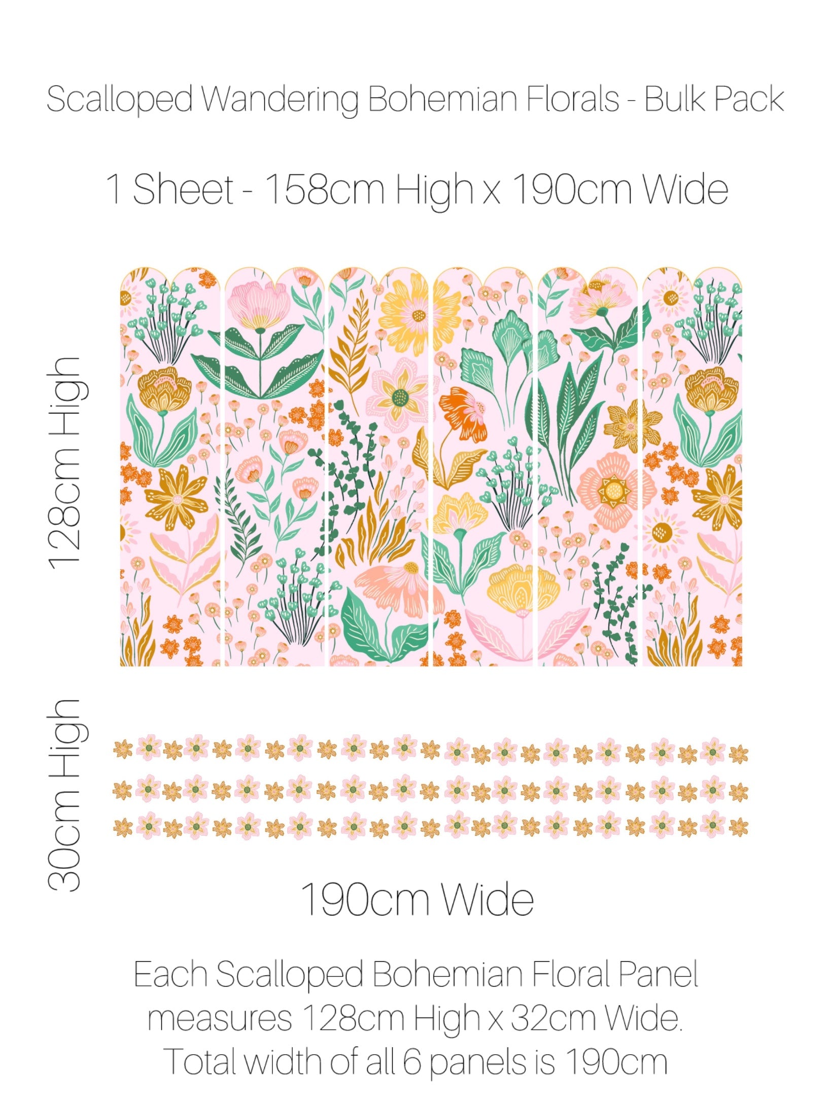 Decals Scalloped Wandering Bohemian Florals - Bulk Pack