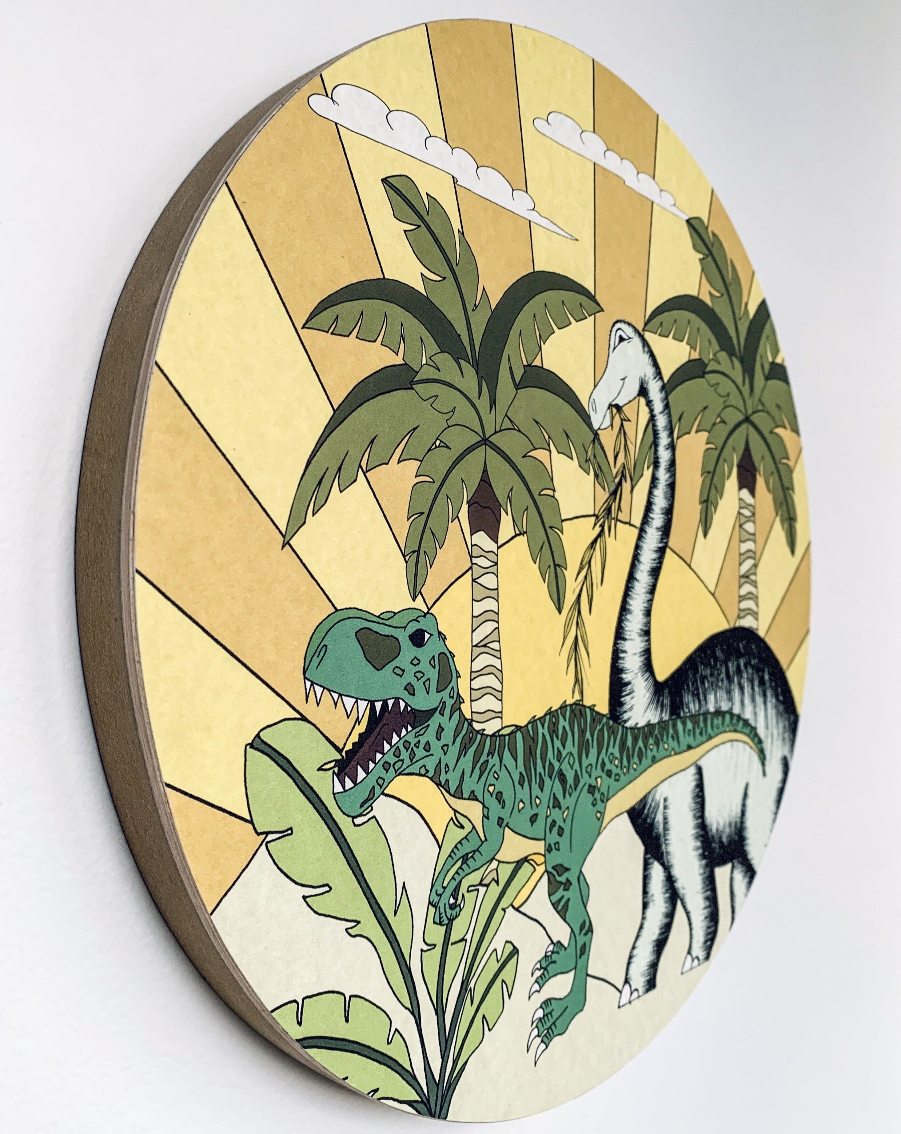 Wooden Dinosaur Plaque - Dino Sunshine - Brontosaurus & Giganotosaurus