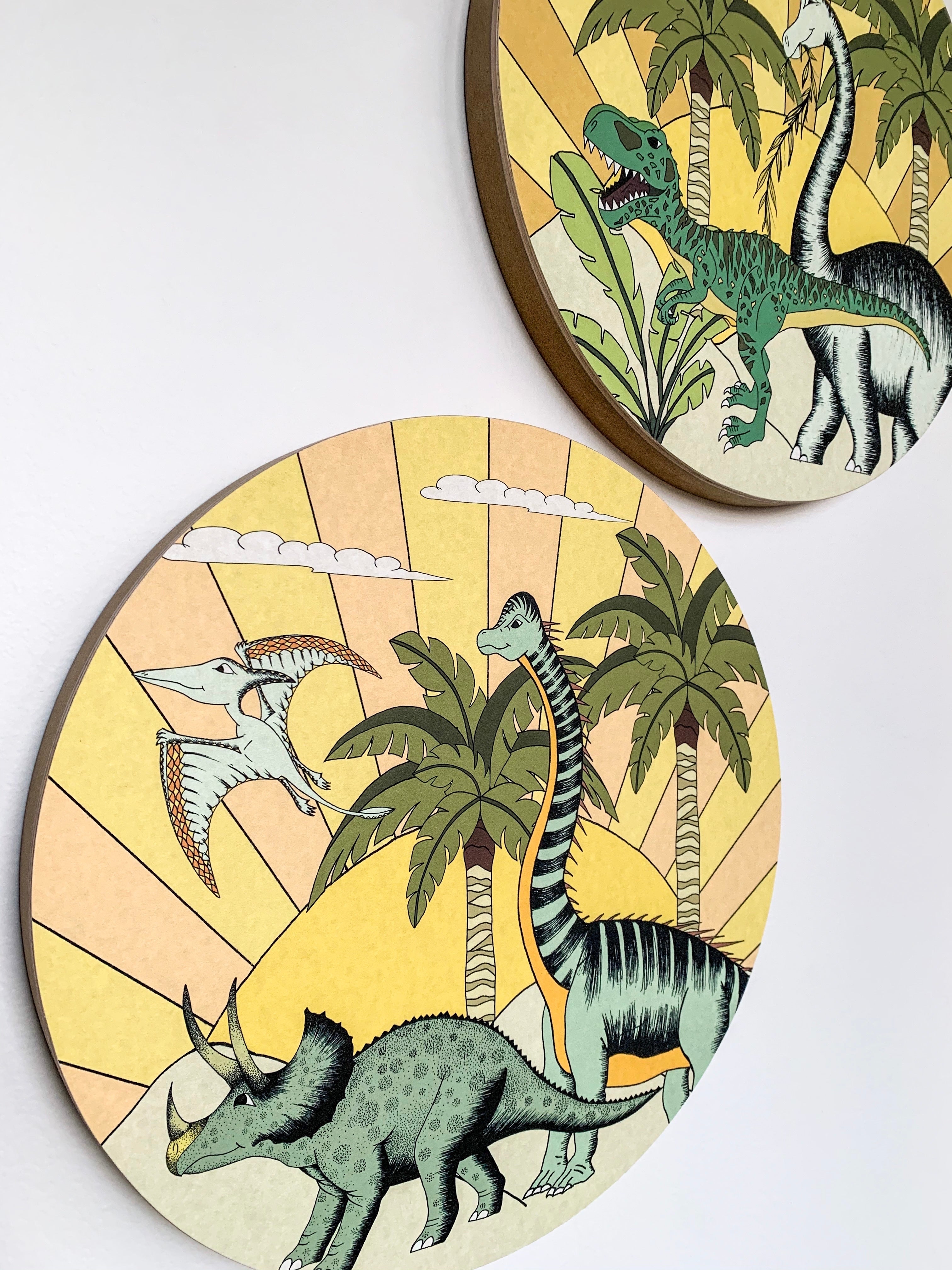 Wooden Dinosaur Plaque - Dino Sunshine - Brachiosaurus & Triceratops