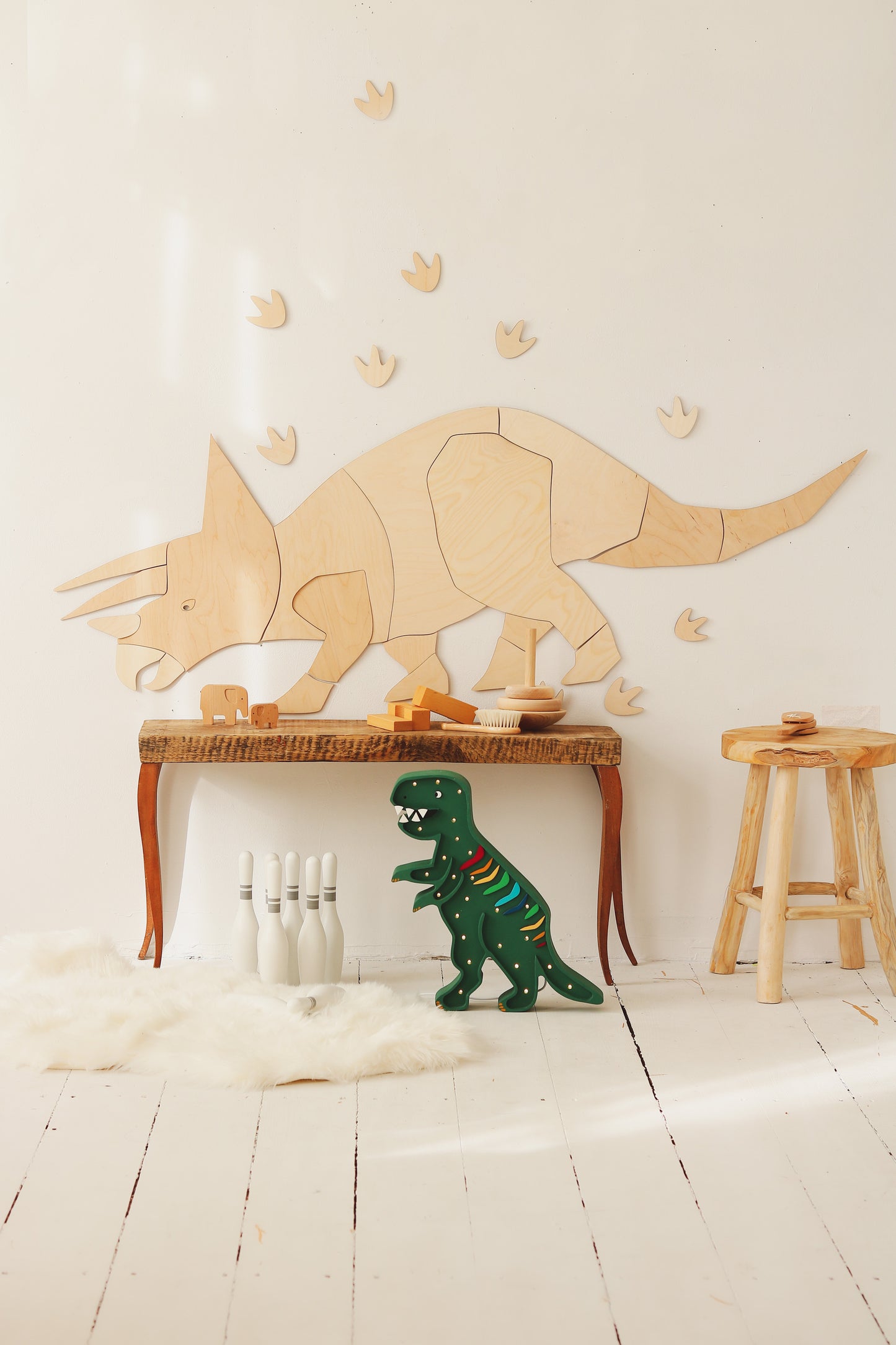 Wooden Dinosaur Origami Wall Decoration - Triceratops