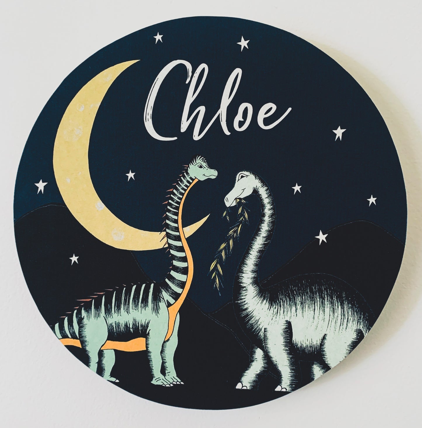 Personalised Wooden Dinosaur Plaque - Stars & Moon