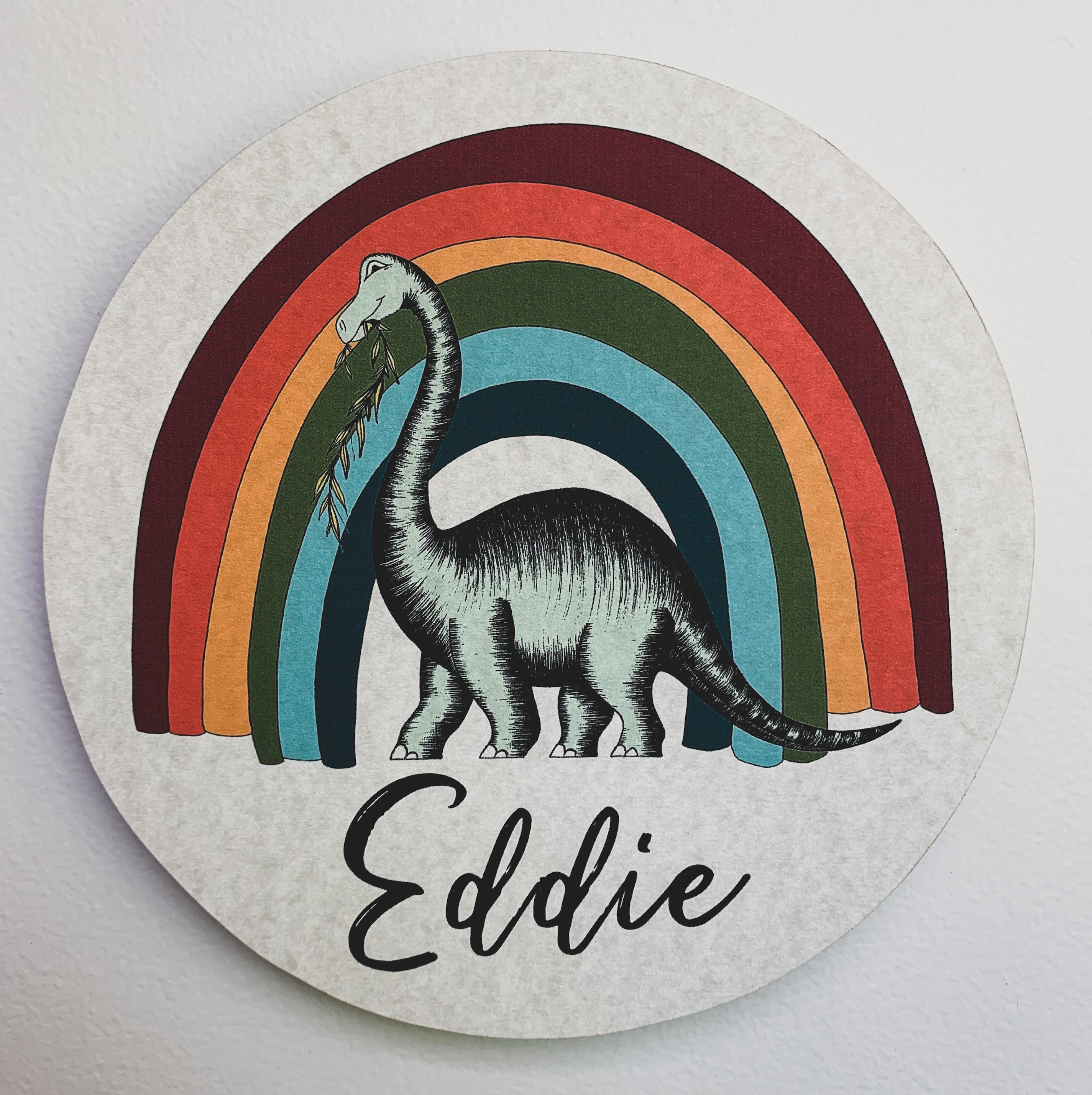 Personalised Wooden Dinosaur Plaque - Brontosaurus Rainbow