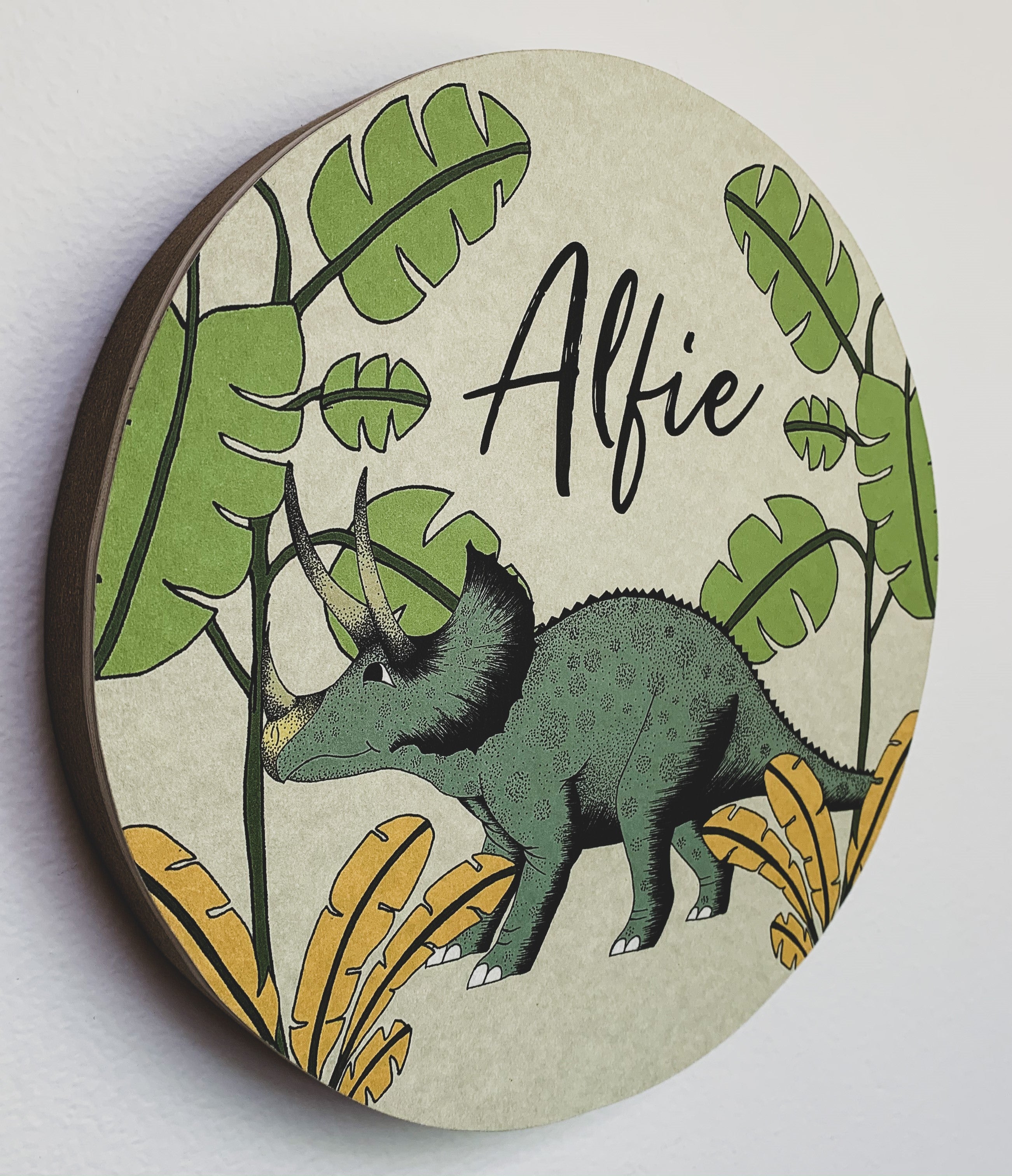 Personalised Wooden Dinosaur Plaque - Triceratops