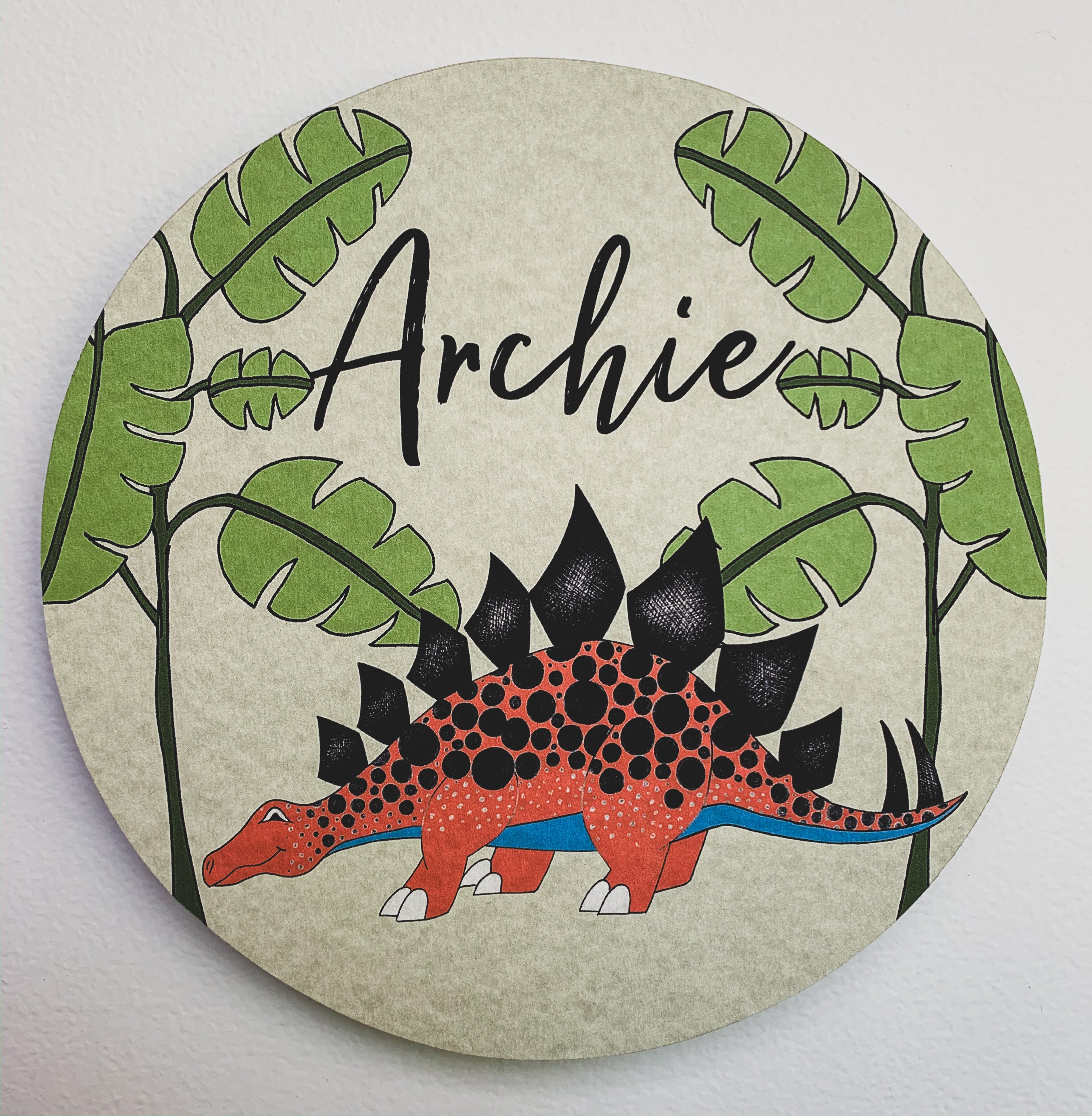 Personalised Wooden Dinosaur Plaque - Stegosaurus Jungle