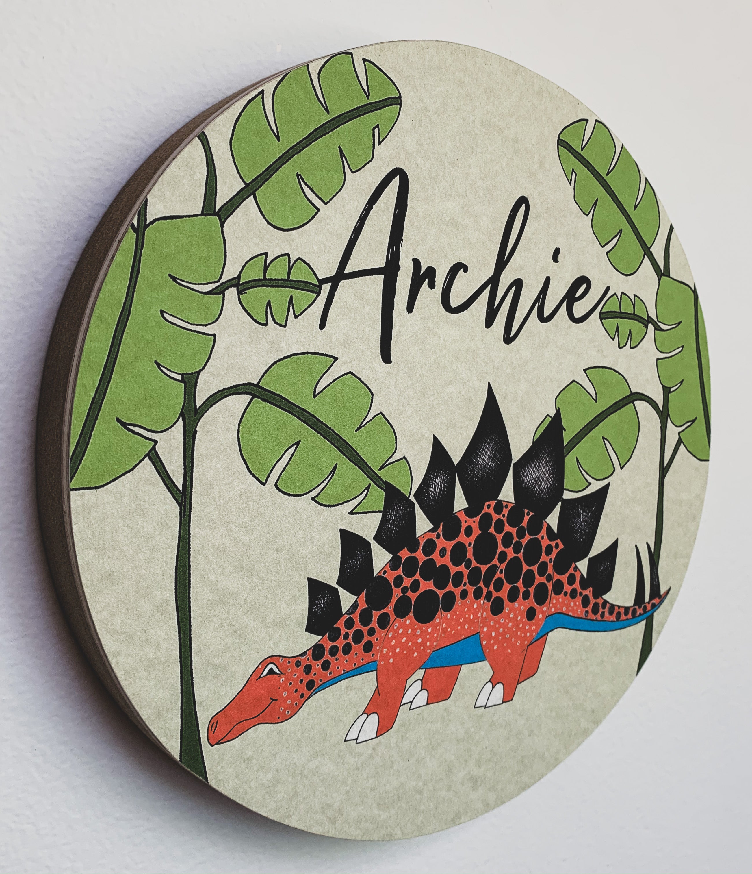 Personalised Wooden Dinosaur Plaque - Stegosaurus Jungle