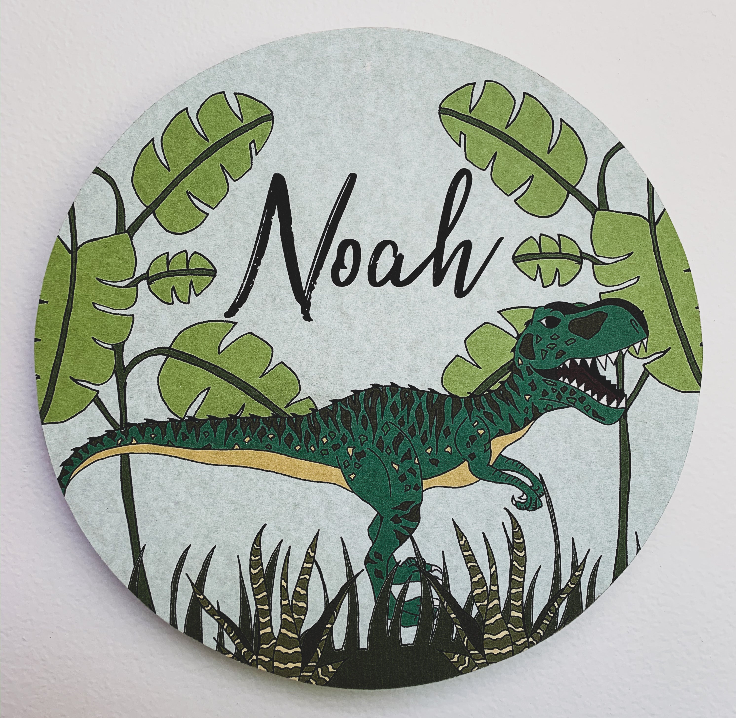 Personalised Wooden Dinosaur Plaque - Giganotosaurus Jungle
