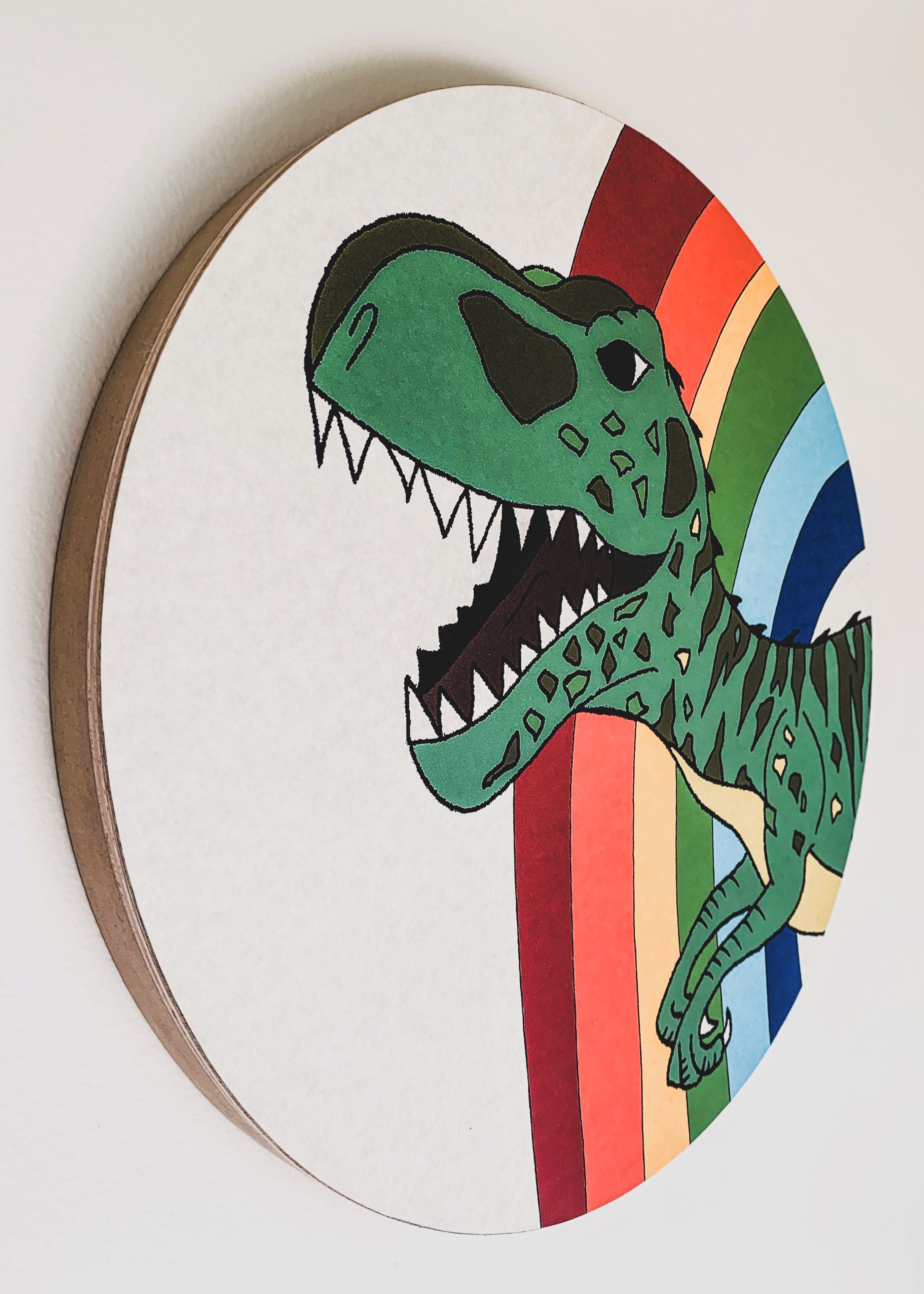 Wooden Dinosaur Plaque - Rainbow Giganotosaurus Head