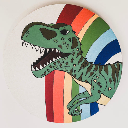 Wooden Dinosaur Plaque - Rainbow Giganotosaurus Head