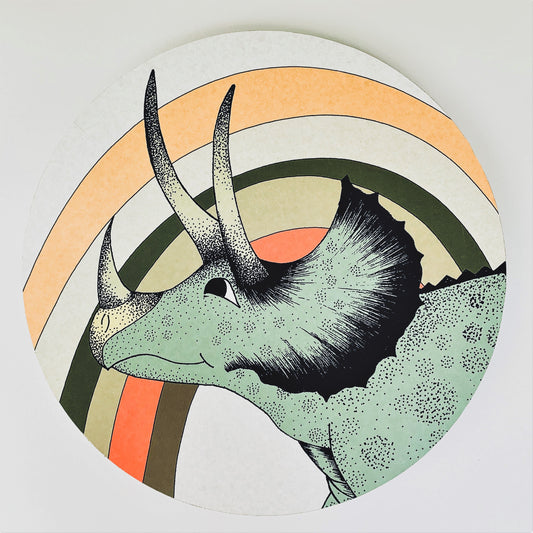 Wooden Dinosaur Plaque - Rainbow Triceratops Head
