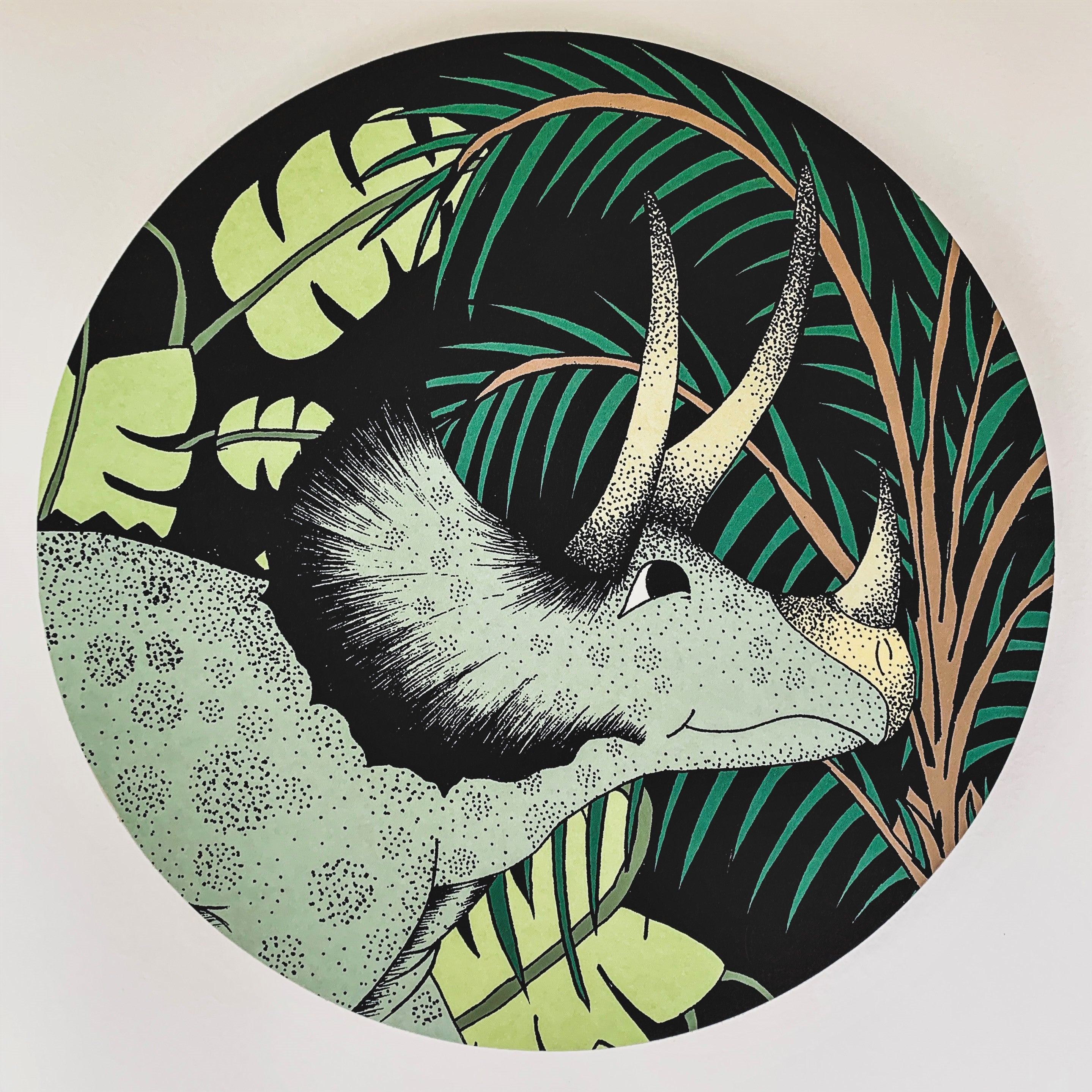 Wooden Dinosaur Plaque - Jungle Triceratops Head