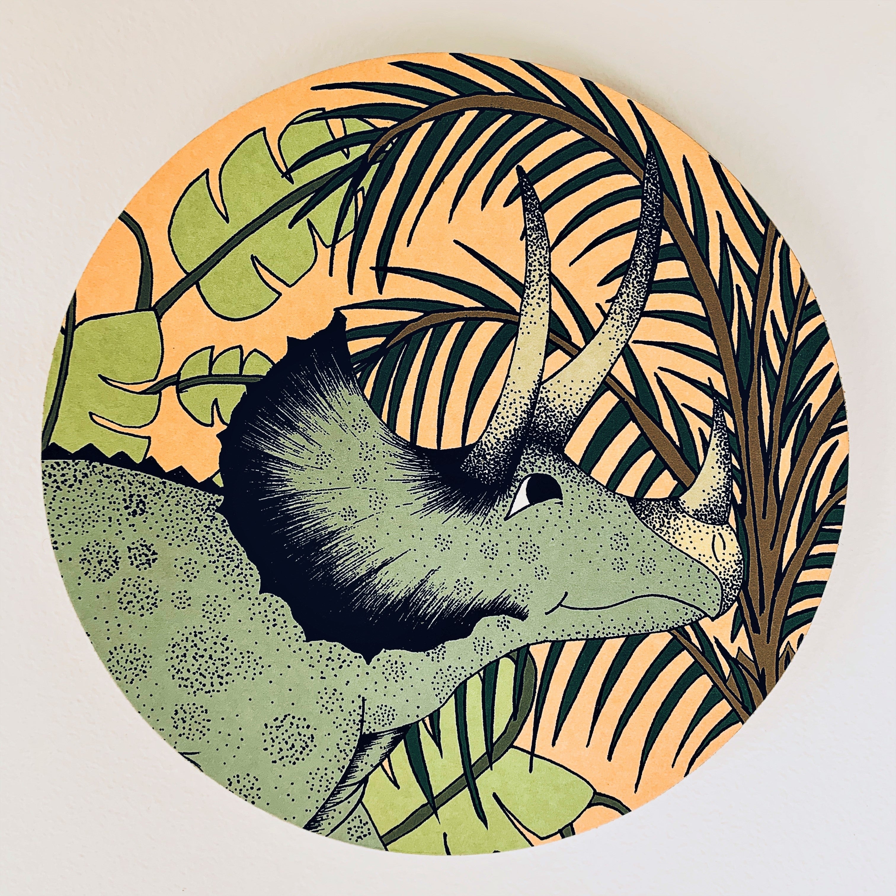 Wooden Dinosaur Plaque - Jungle Triceratops Head