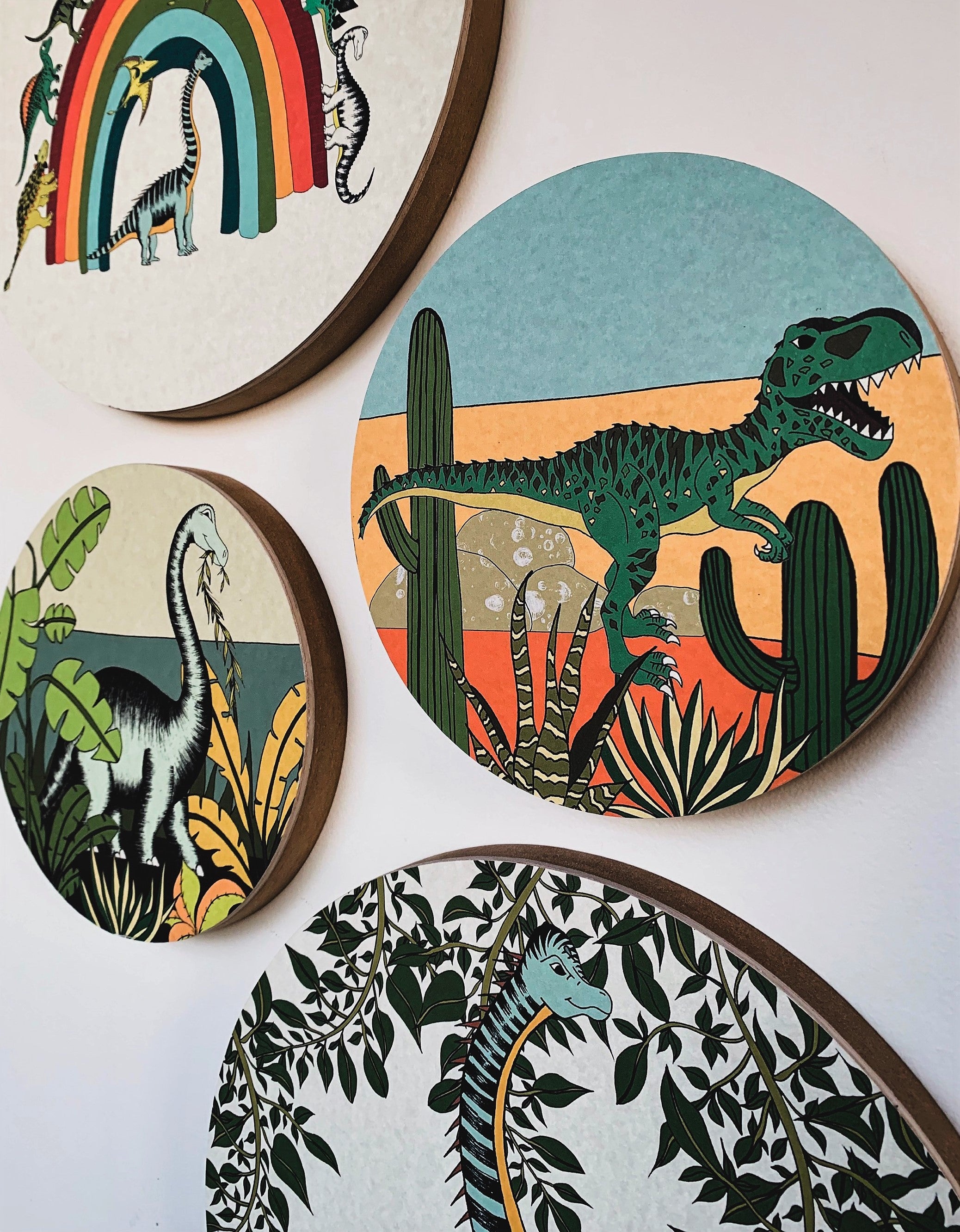 Wooden Dinosaur Plaque - In The Jungle Triceratops & Brachiosaurus