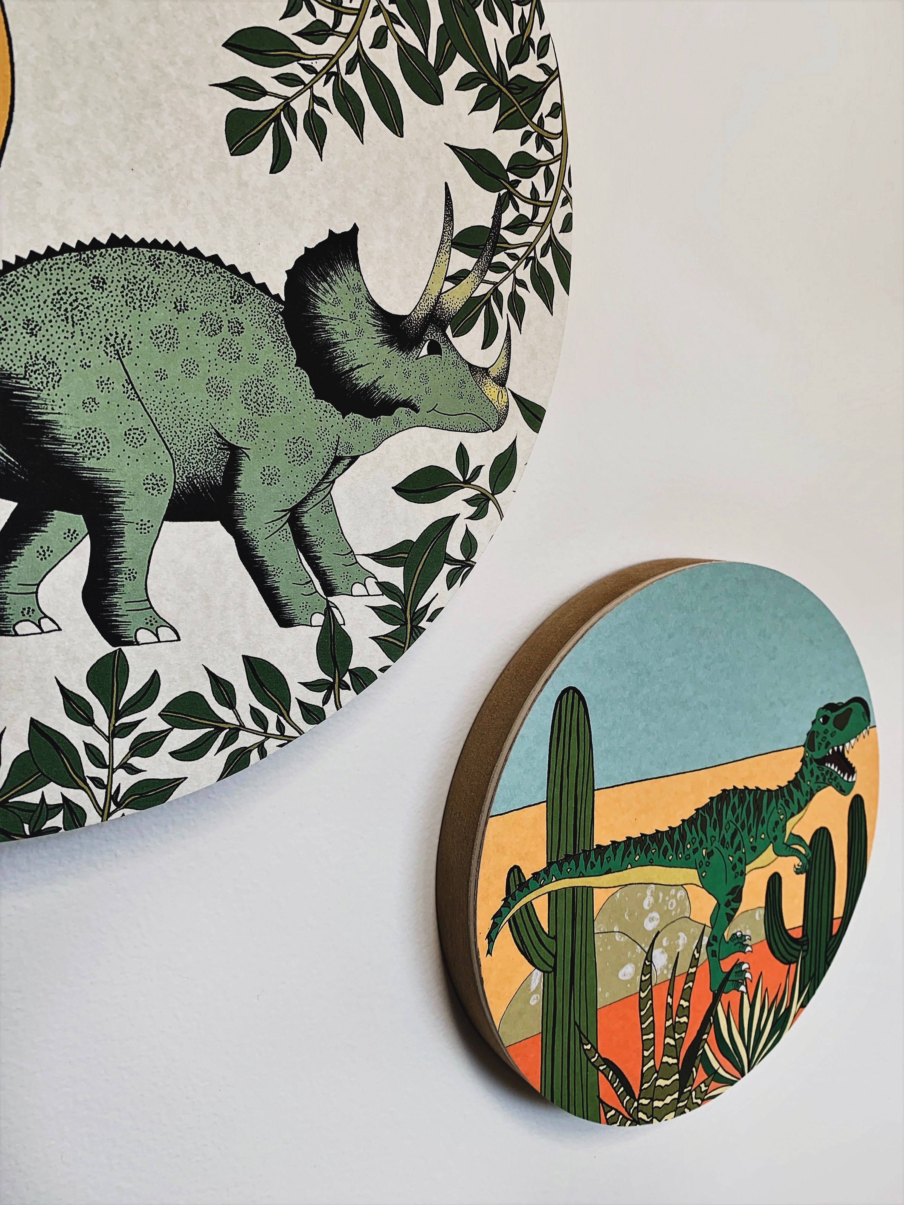 Wooden Dinosaur Plaque - In The Jungle Triceratops & Brachiosaurus