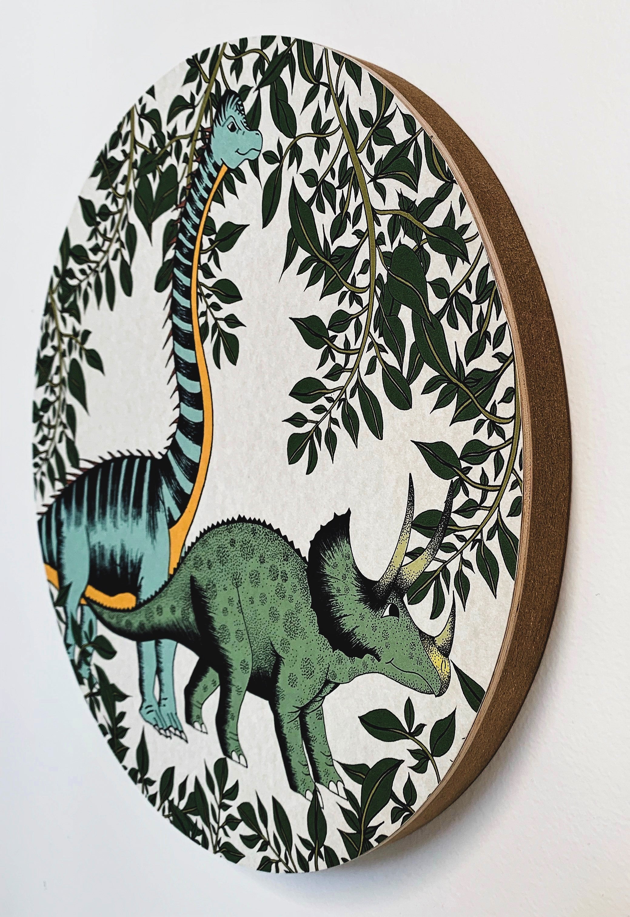 Wooden Dinosaur Plaque - In The Jungle Triceratops & Brachiosaurus