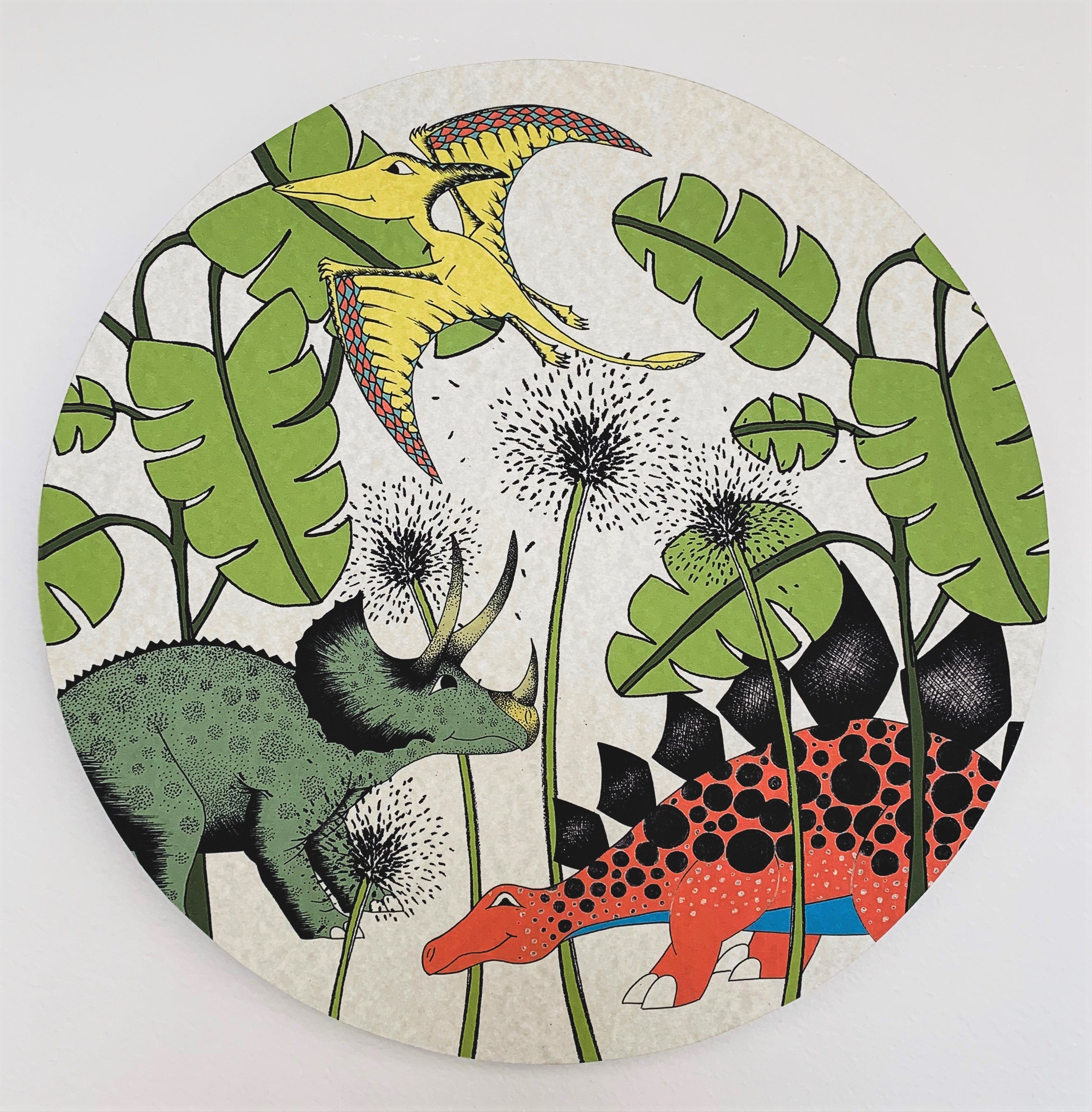 Wooden Dinosaur Plaque - IN THE JUNGLE TRICERATOPS & STEGOSAURUS