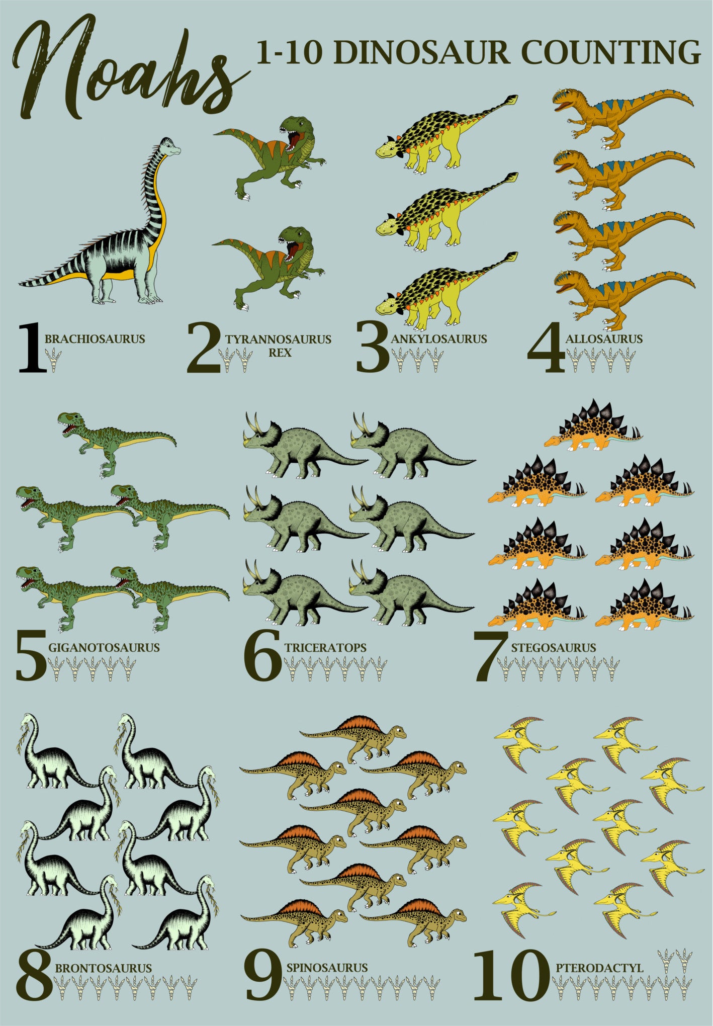 Art Hanger - Personalised Dinosaur Counting 1-10 Chart