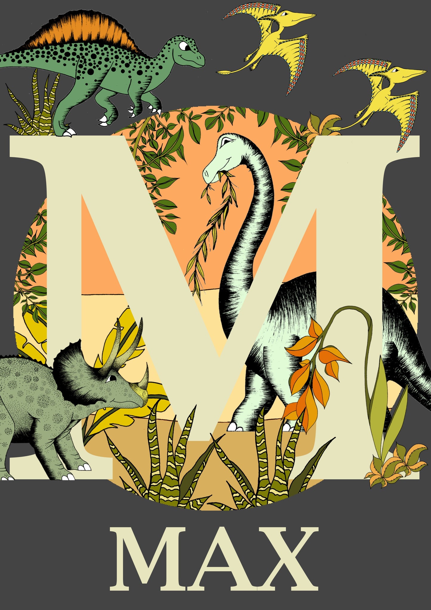 Art Print - Personalised Dinosaur Name Print