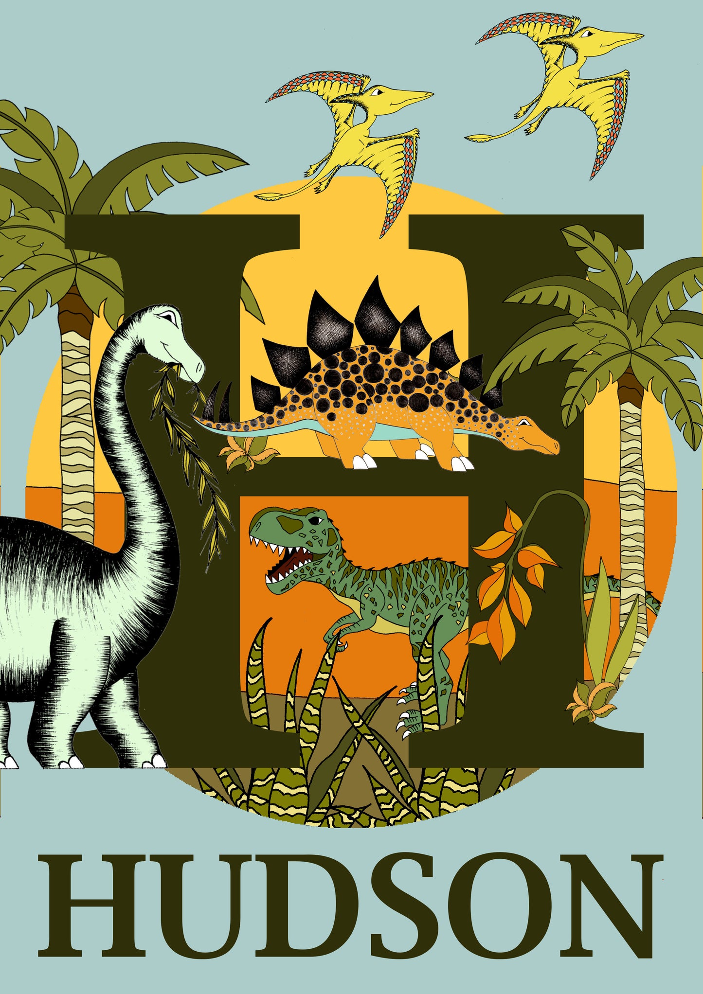 Art Print - Personalised Dinosaur Name Print