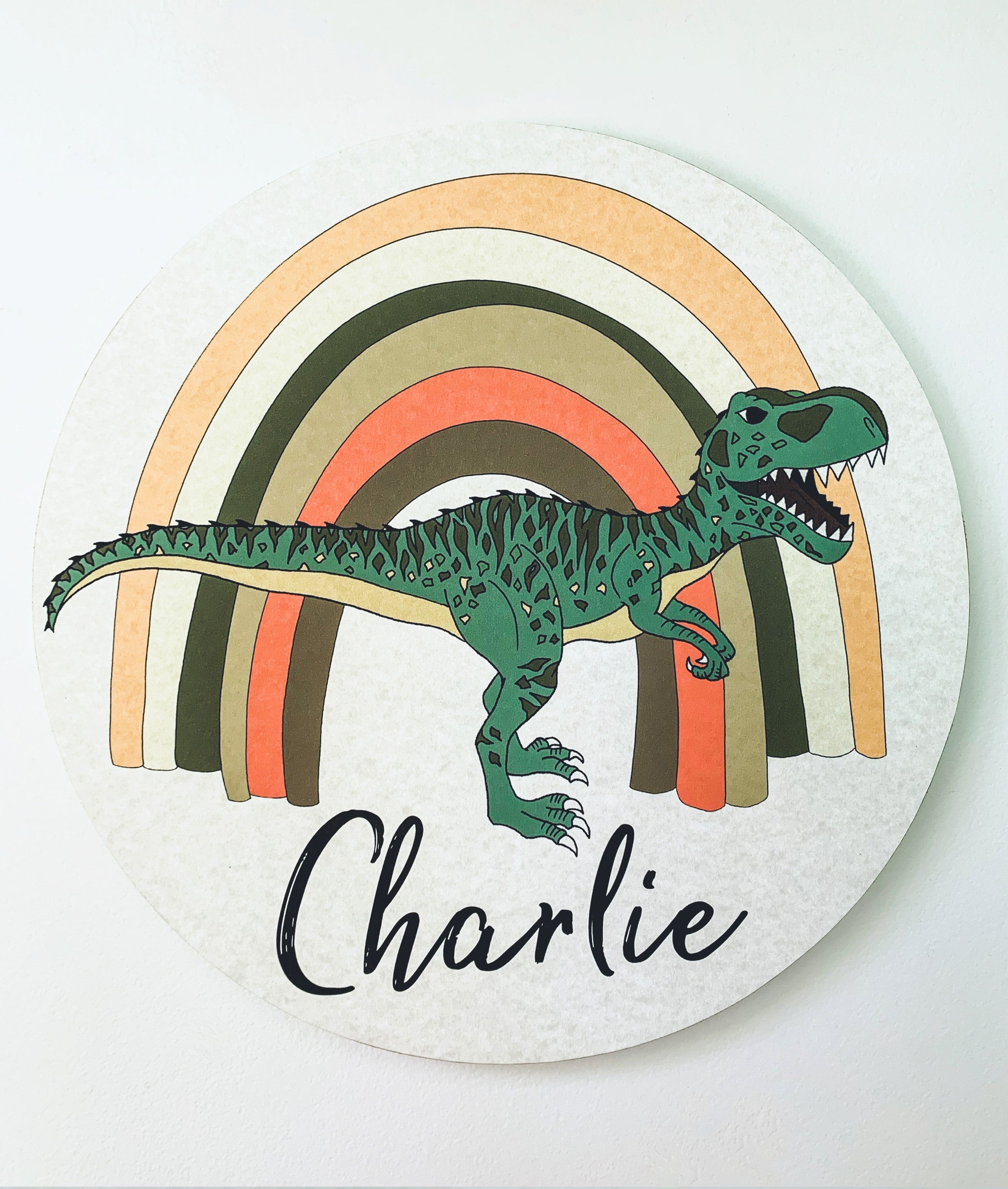 Personalised Wooden Dinosaur Plaque - Rainbow Giganotosaurus