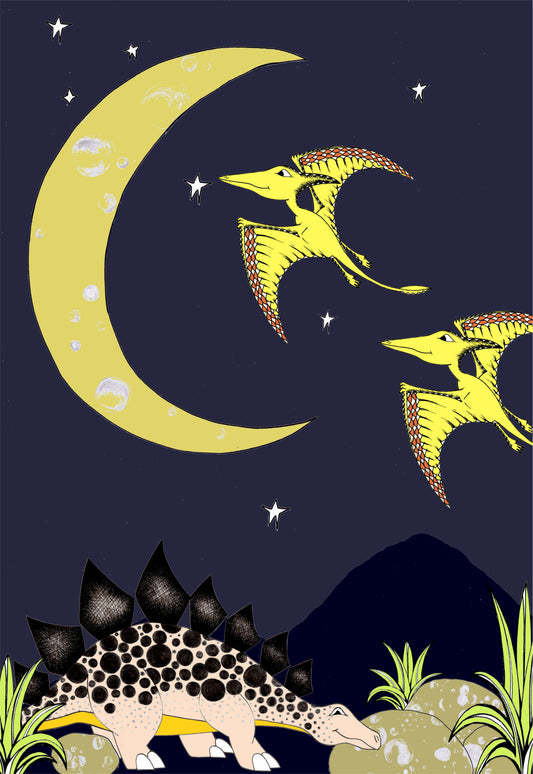 Print - Stars & Moon / Stegosaurus & Pterodactyl