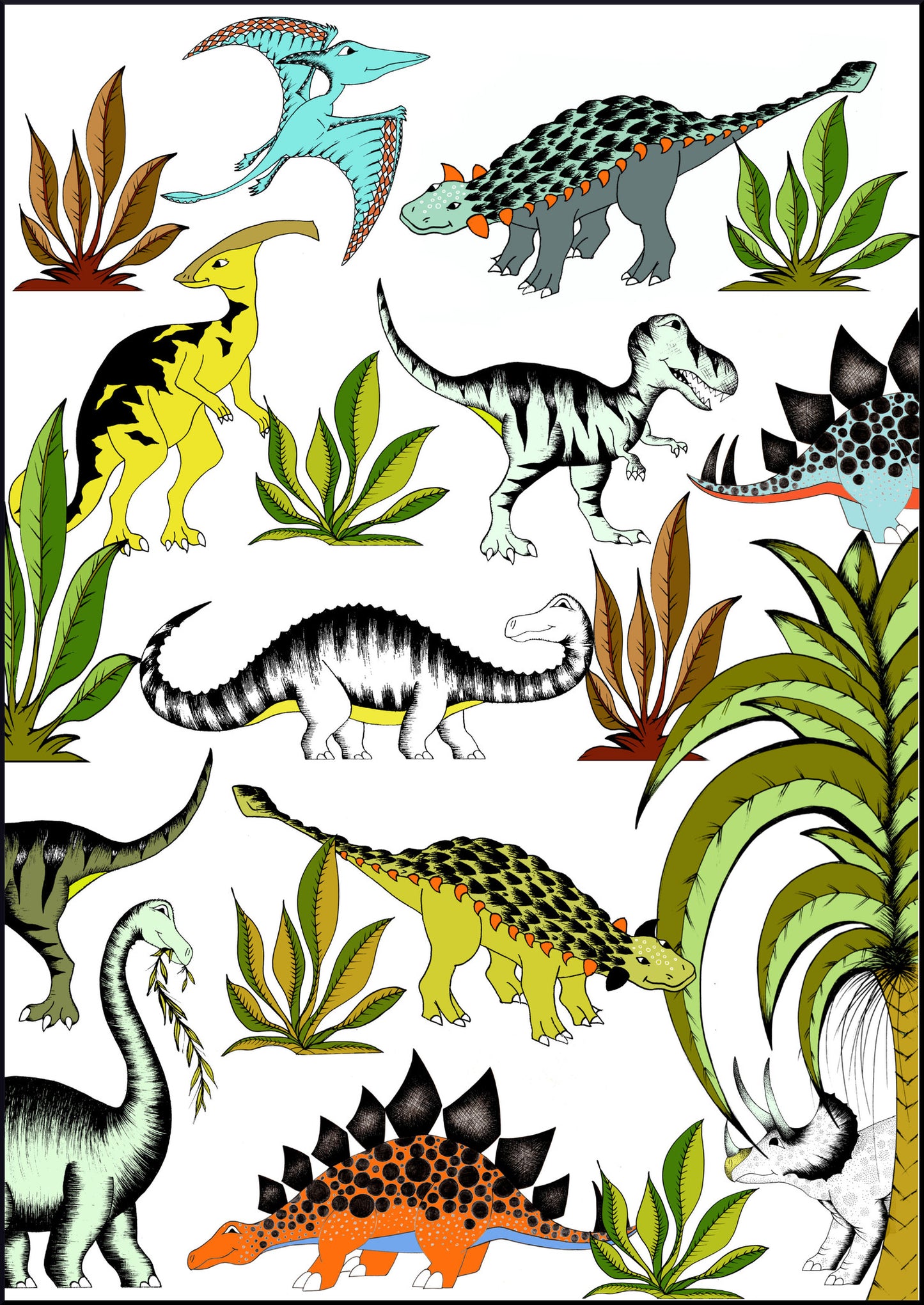 Art Hanger - In The Jungle Wandering Dinosaurs - A3+