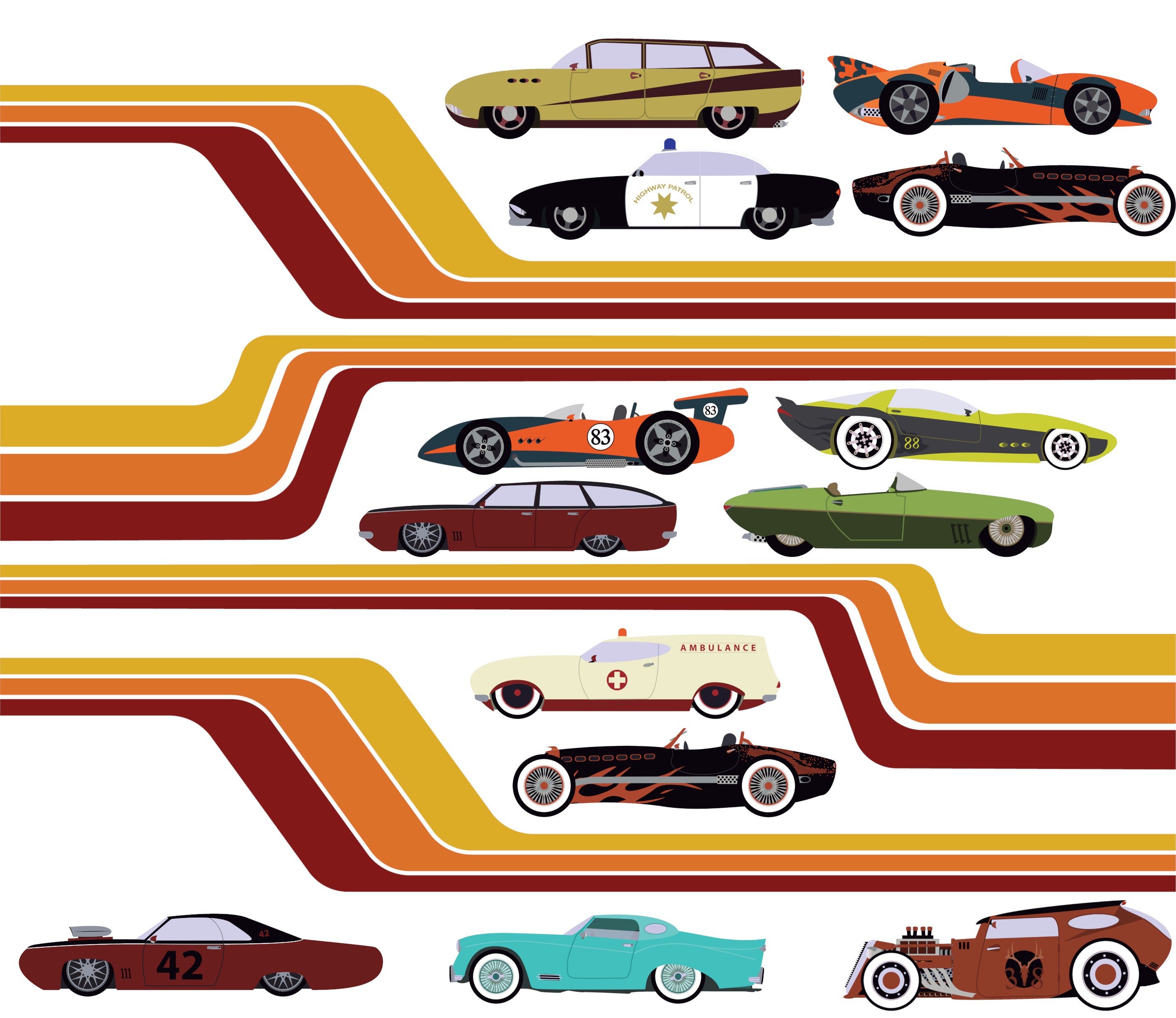 Vintage Race Car Sticker Kits Paar Toyota TRD GT86 JDM Sunset Retro