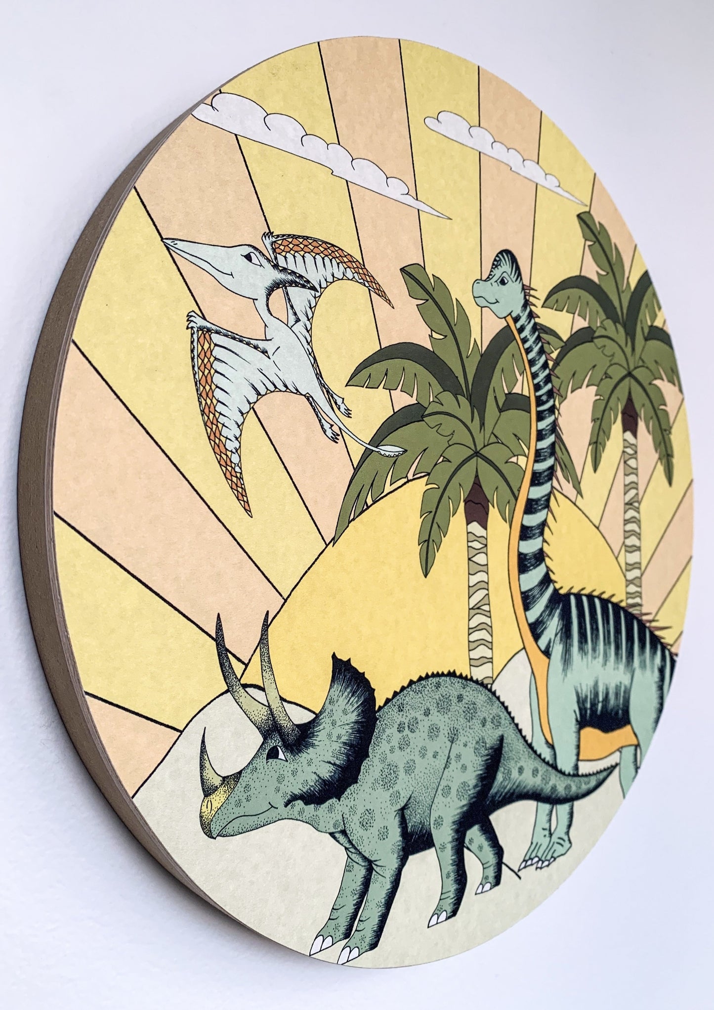 Wooden Dinosaur Plaque - Dino Sunshine - Brachiosaurus & Triceratops