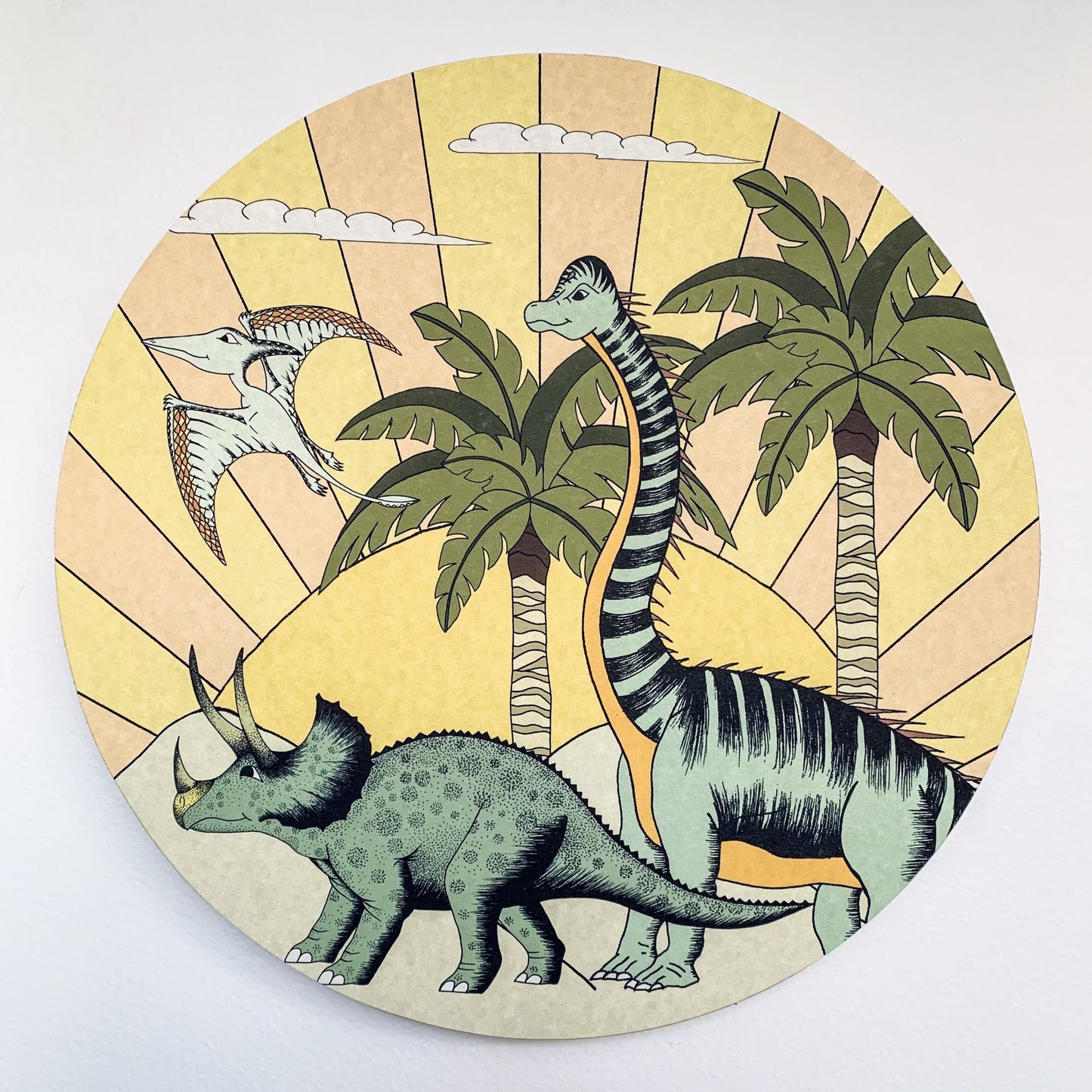Wooden Dinosaur Plaque - Dino Sunshine - Brachiosaurus & Triceratops