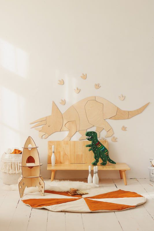 Wooden Dinosaur Origami Wall Decoration - Triceratops