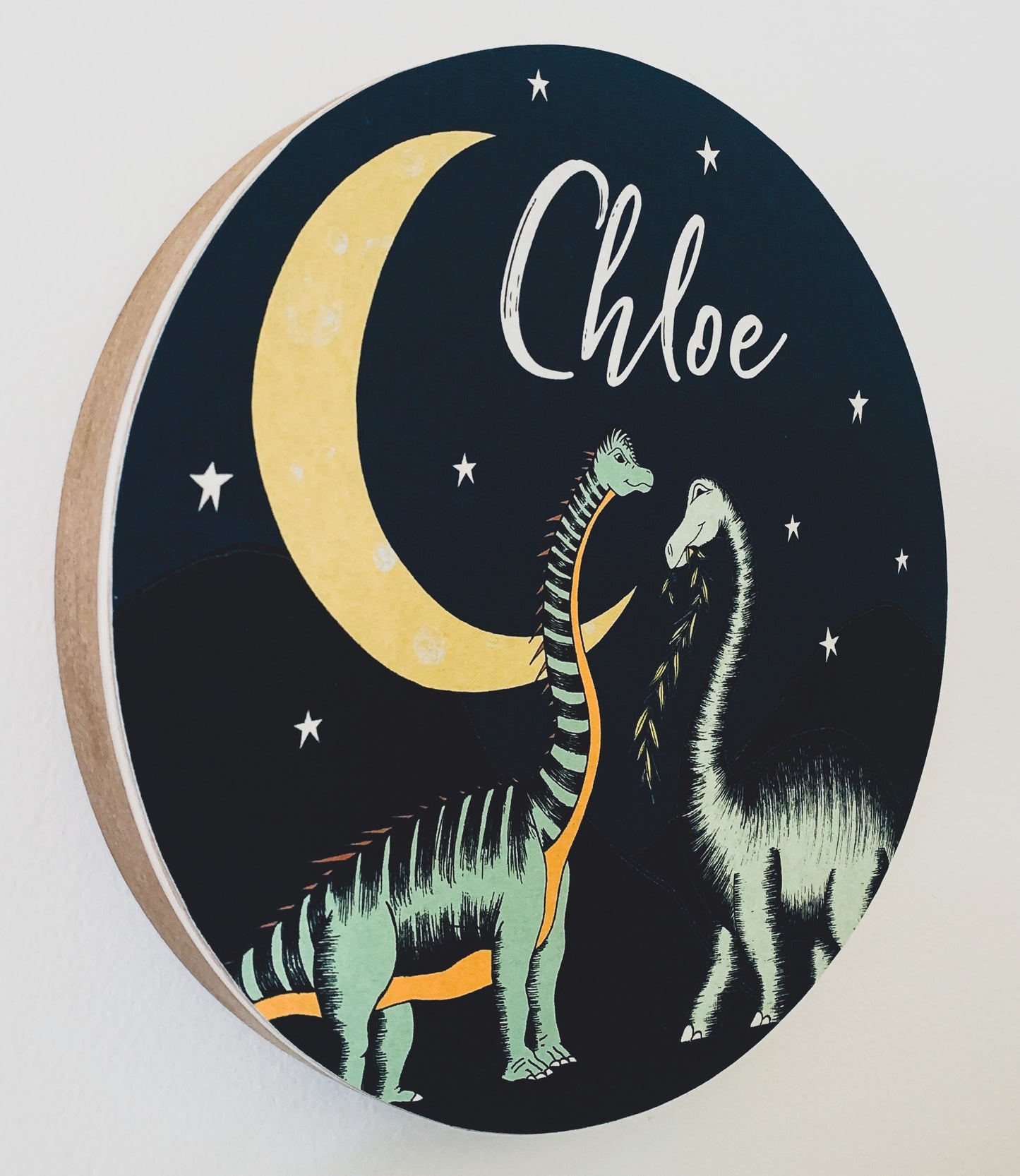 Personalised Wooden Dinosaur Plaque - Stars & Moon