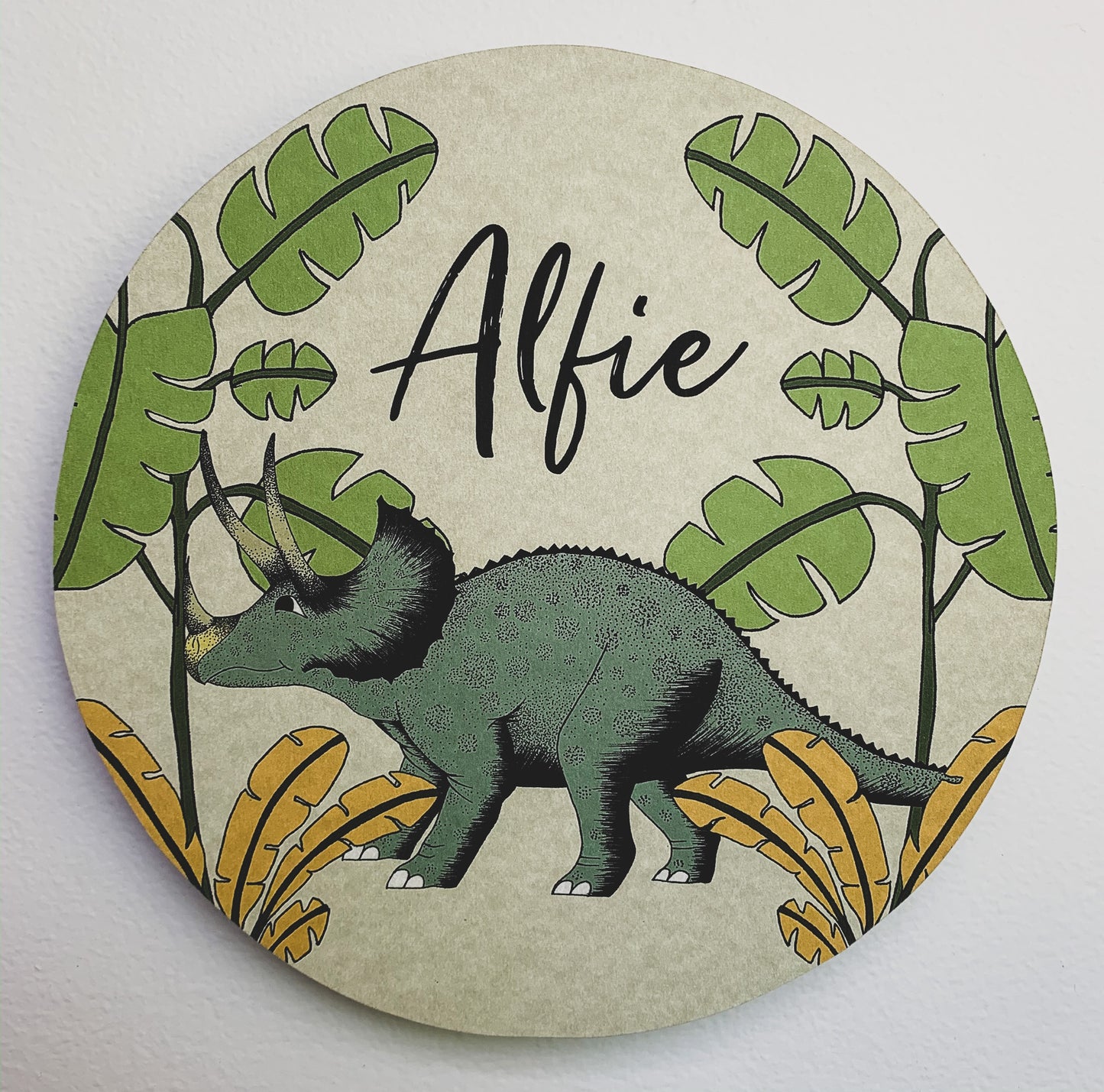 Personalised Wooden Dinosaur Plaque - Triceratops