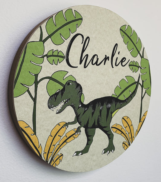 Personalised Wooden Dinosaur Plaque - Tyrannosaurus Rex