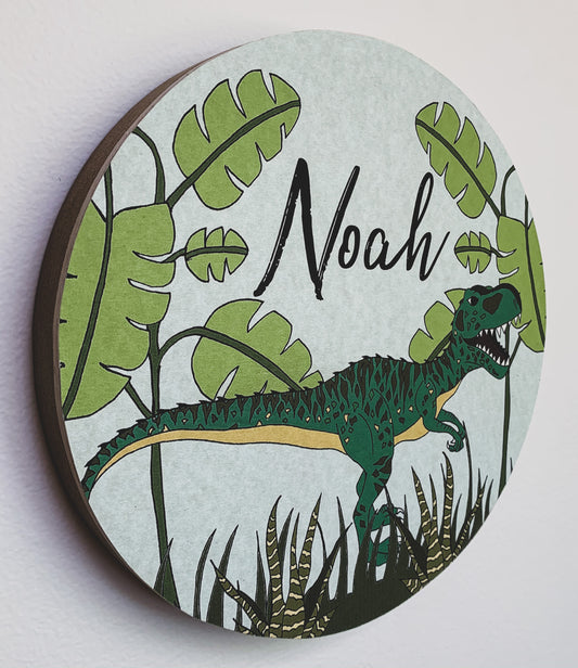 Personalised Wooden Dinosaur Plaque - Giganotosaurus Jungle