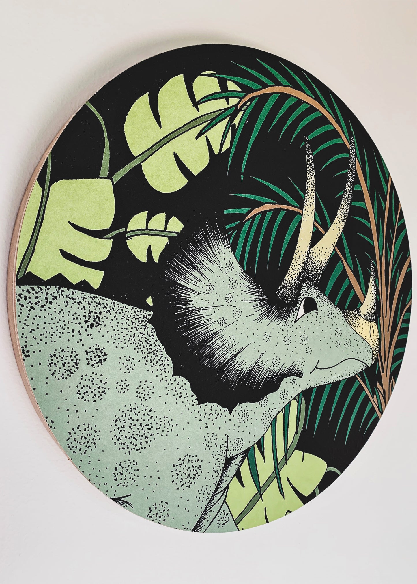 Wooden Dinosaur Plaque - Jungle Triceratops Head