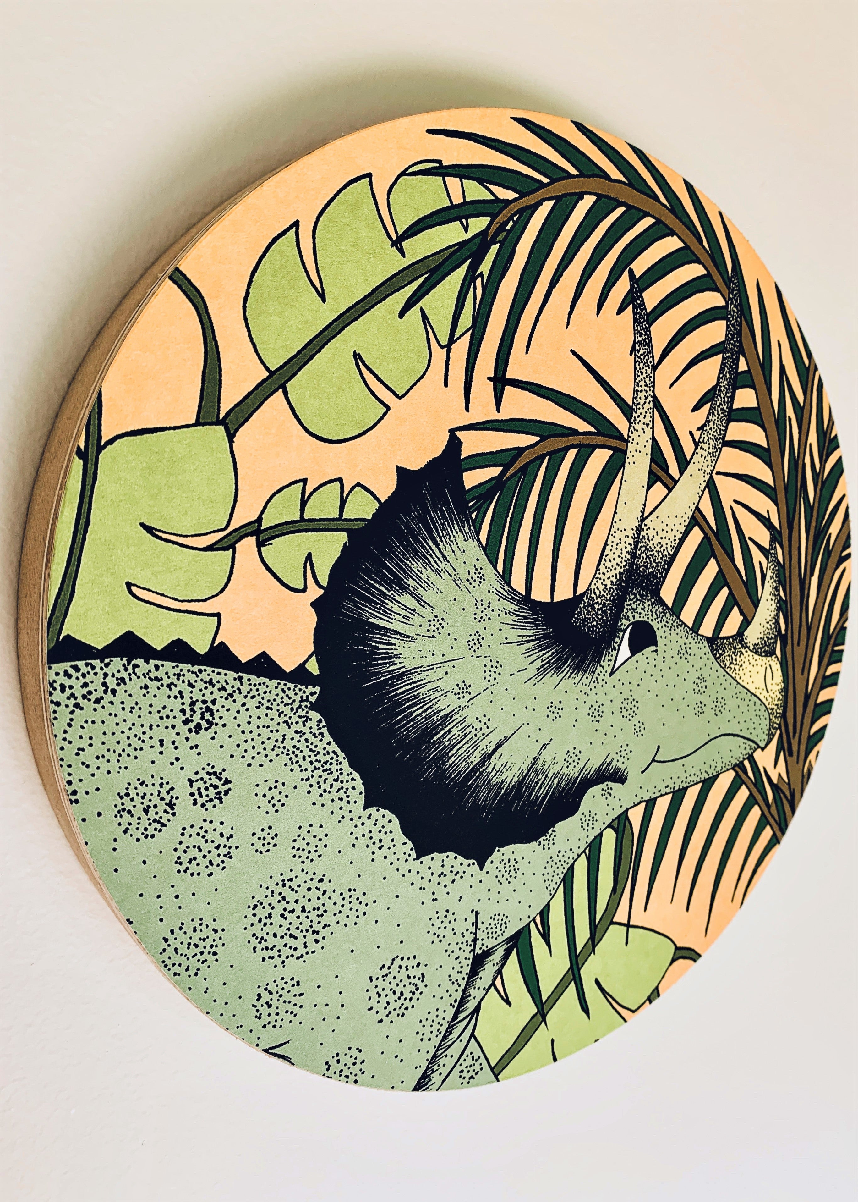 Wooden Dinosaur Plaque - Jungle Triceratops Head