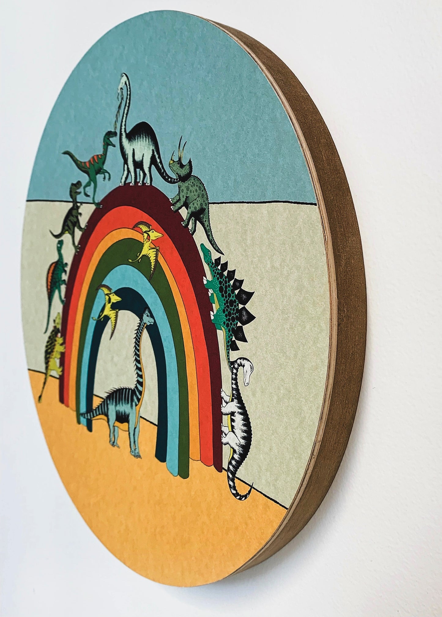 Wooden Dinosaur Plaque - Rainbowsaurus Bright
