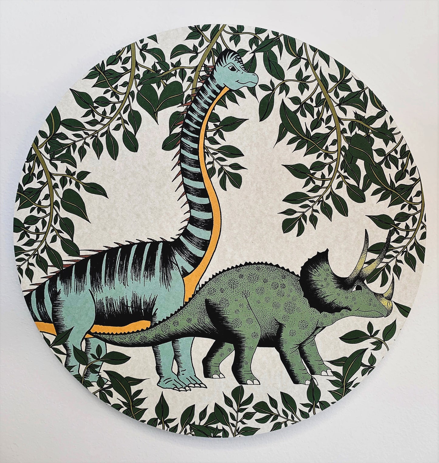 Wooden Dinosaur Plaque - In The Jungle Triceratops & Brachiosaurus