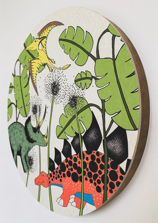 Wooden Dinosaur Plaque - IN THE JUNGLE TRICERATOPS & STEGOSAURUS