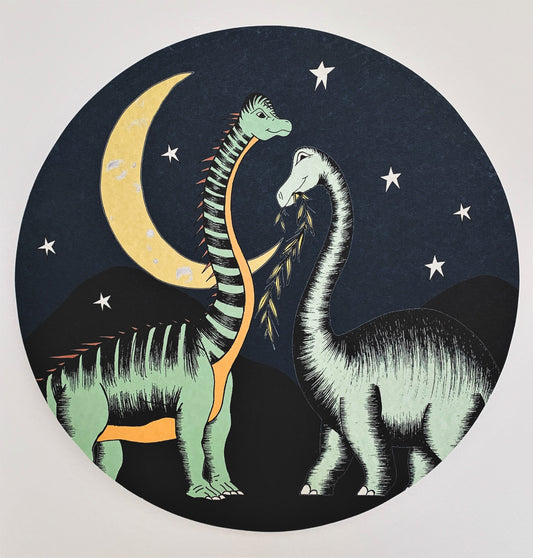 Wooden Dinosaur Plaque - Stars & Moon