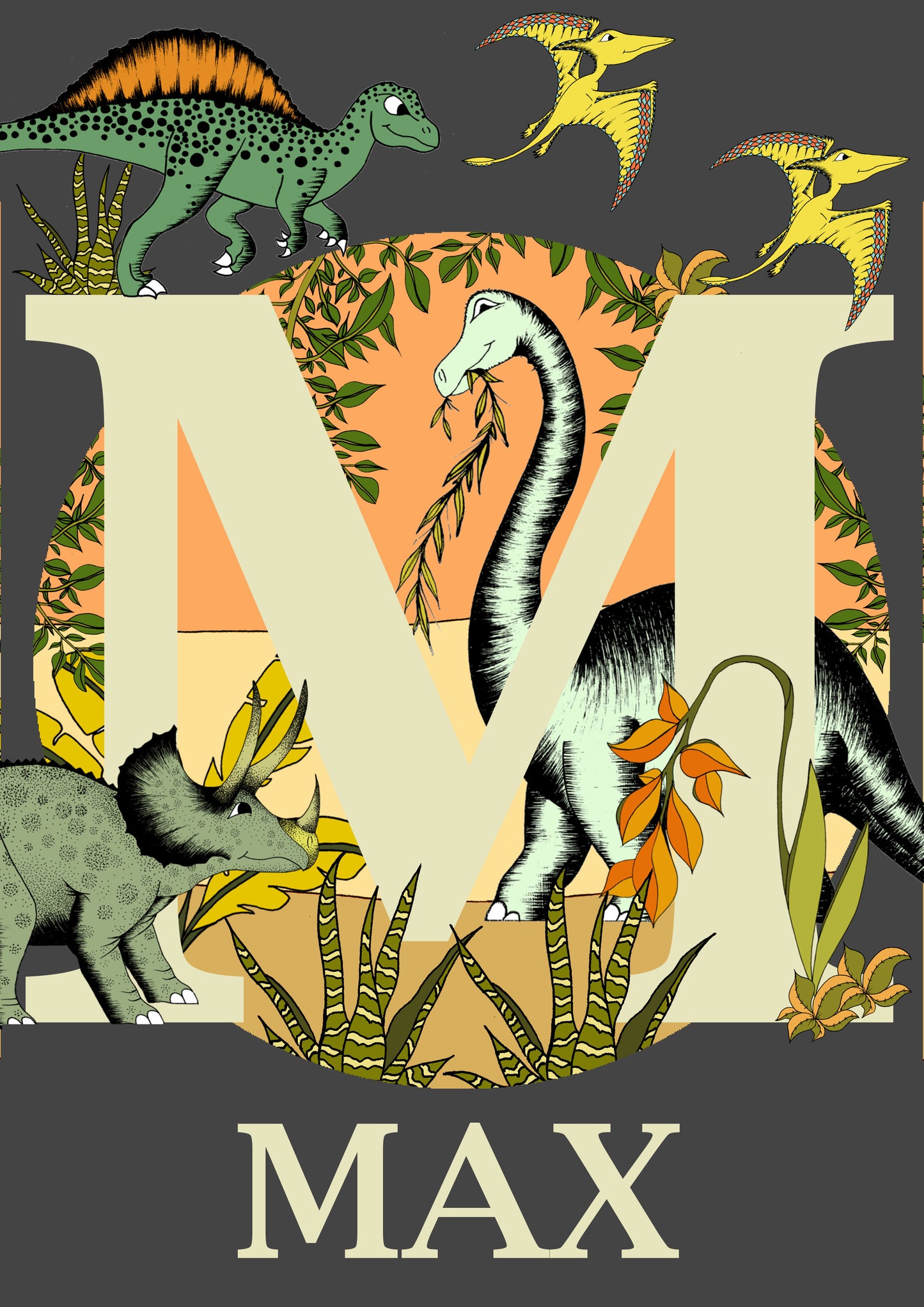 Art Print - Personalised Dinosaur Name Print