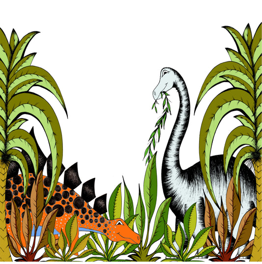 Print - In The Jungle Stegosaurus & Brontosaurus - Square Print