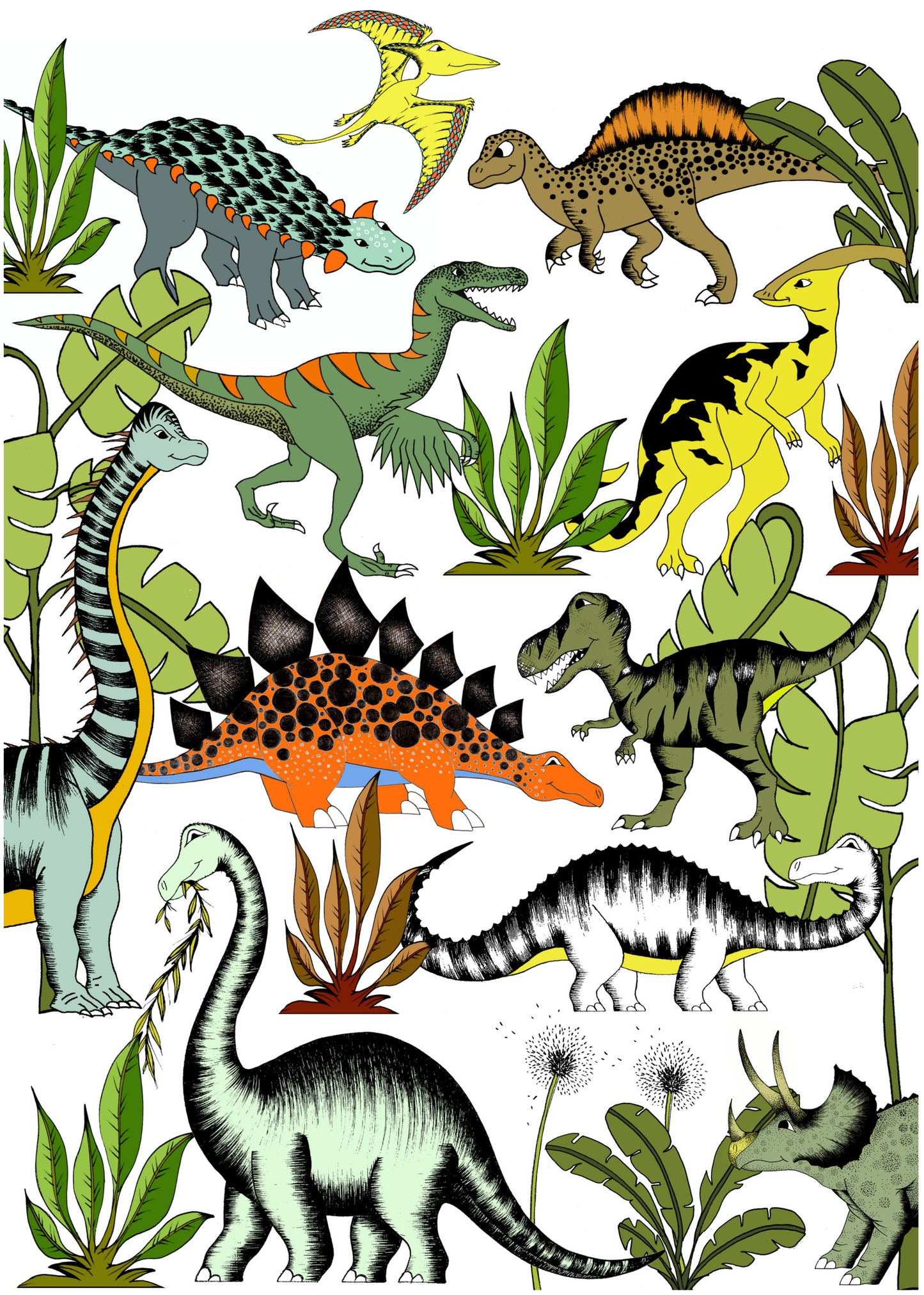 Print - In The Jungle Wandering Dinosaurs