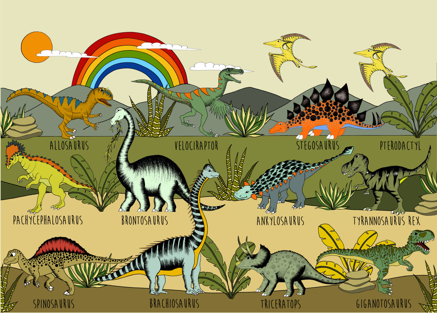 Print - Rainbow DINOSAUR NAME CHART