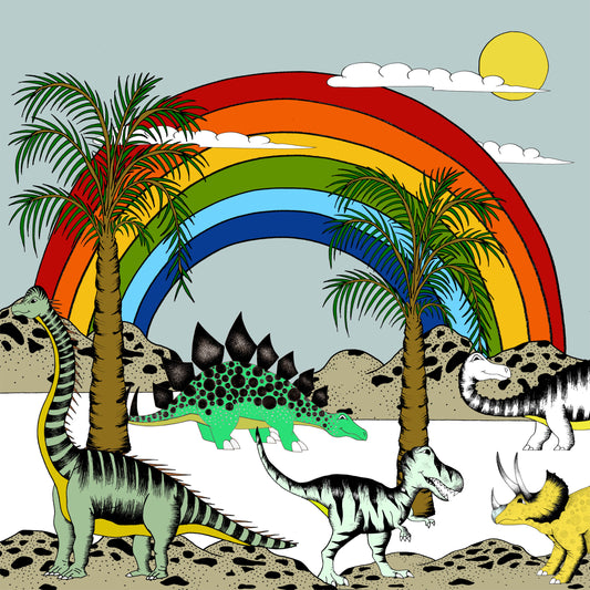 Print - Rainbow Dinosaur Dreaming - Square Print