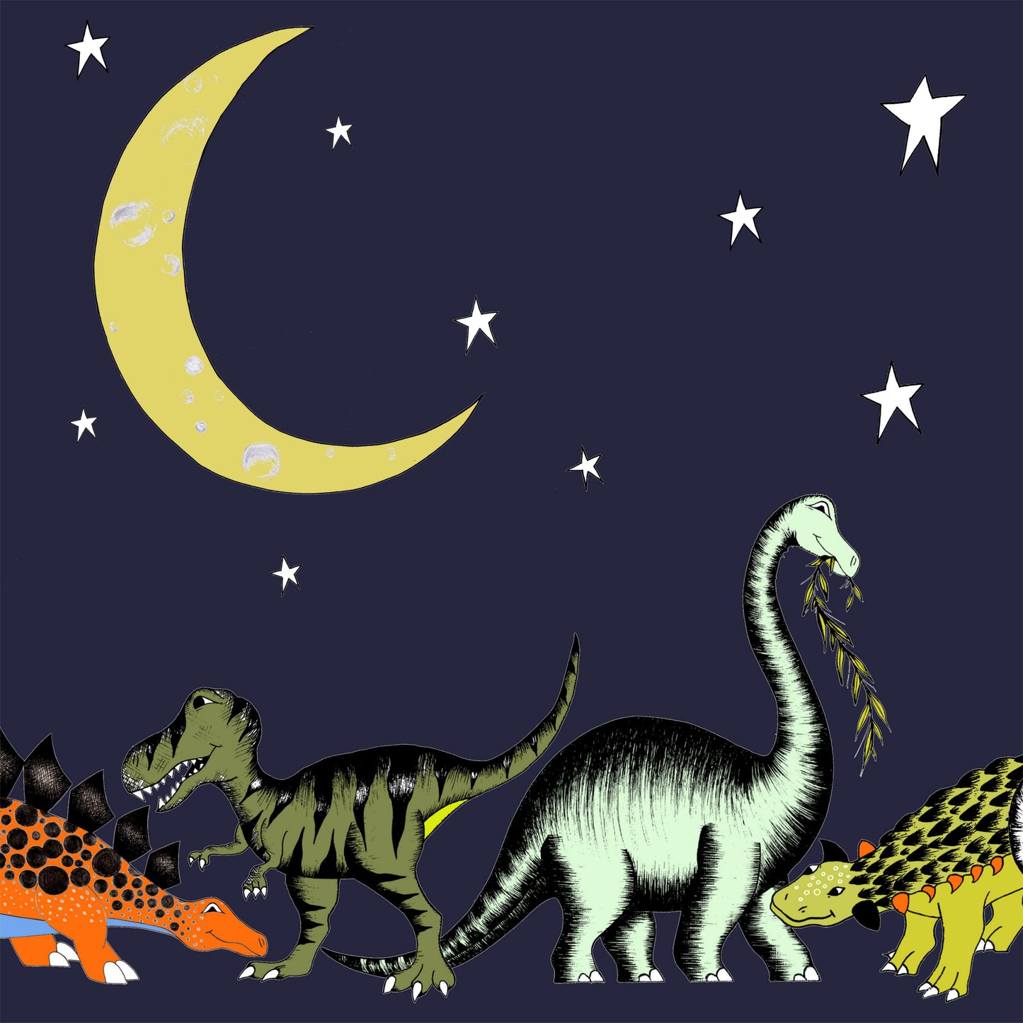 Print - Dinosaur Stars & Moon - Square Print