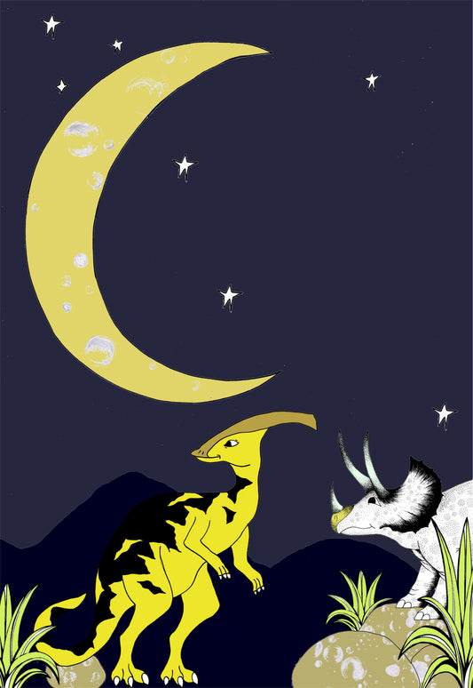 Print - Stars & Moon / Parasaurolophus & Pouncing Triceratops
